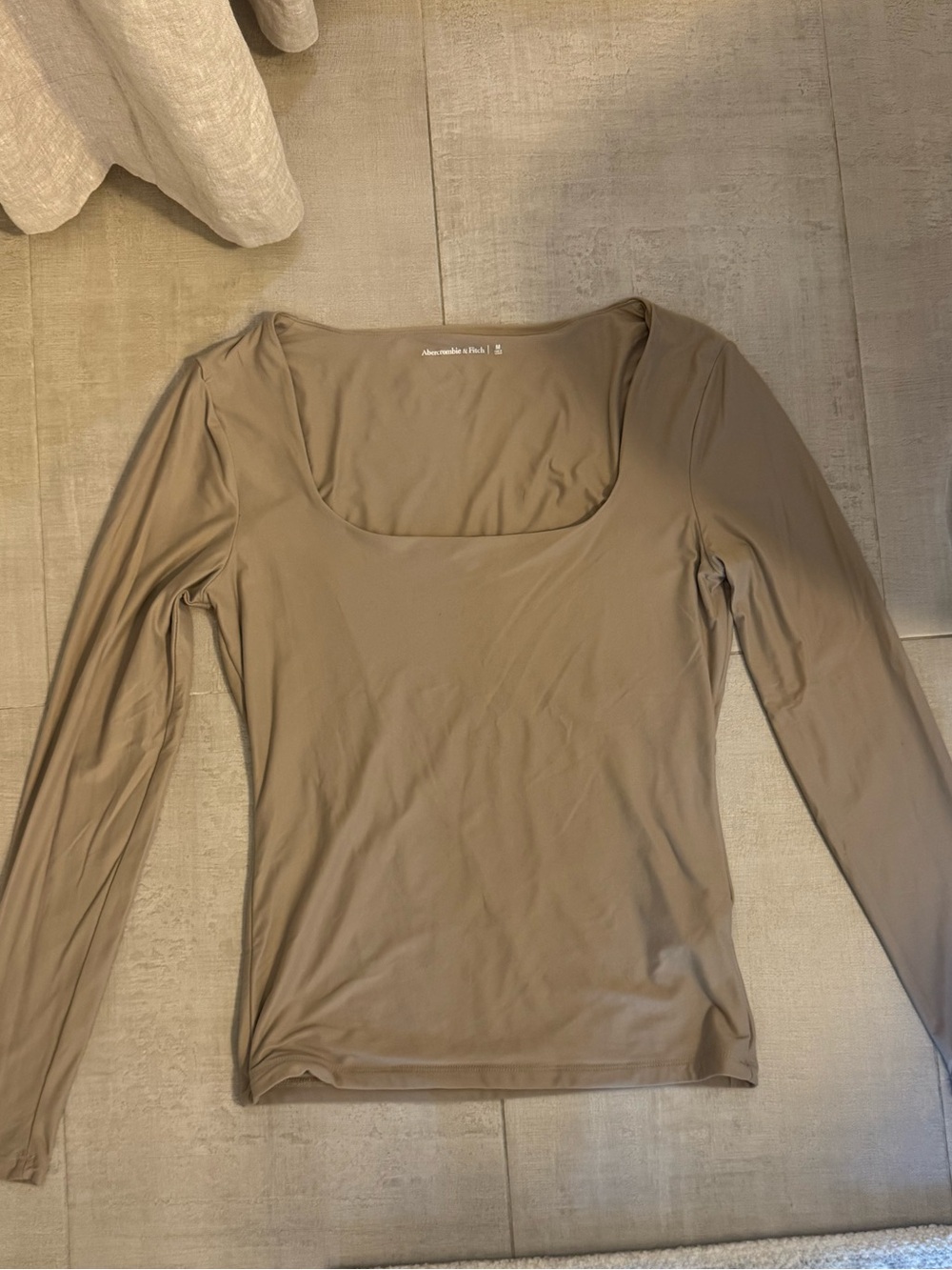 Abercrombie & Fitch Soft-Style Long-Sleeve Square Neck Top - Taupe